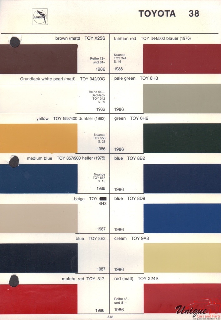 1985 Toyota Paint Charts Glasurit 3